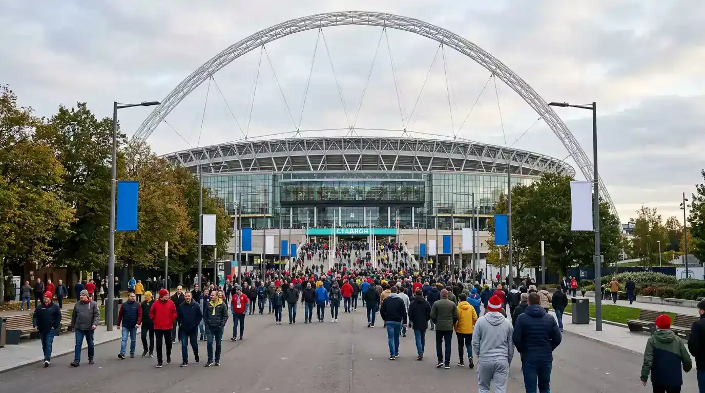 NFL International Series game at a London stadium with British and American football fans